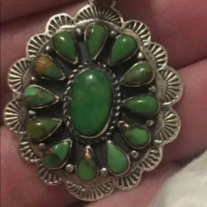 Green Turquoise Cluster Pendant Sterling